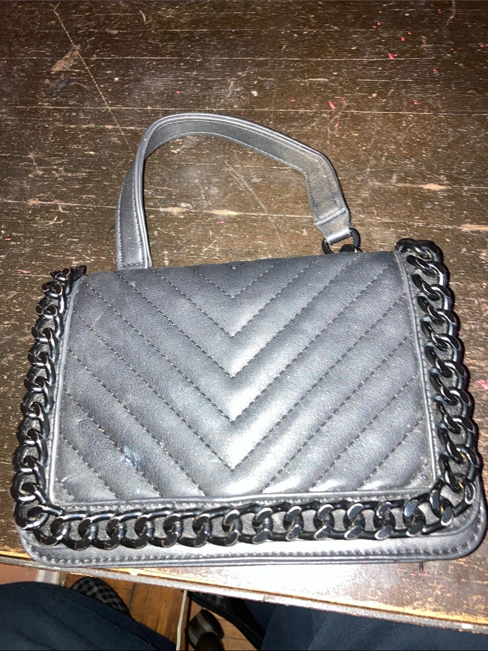 Aldo Black Quilted Shoulder Bag with Chunky Chain Trim